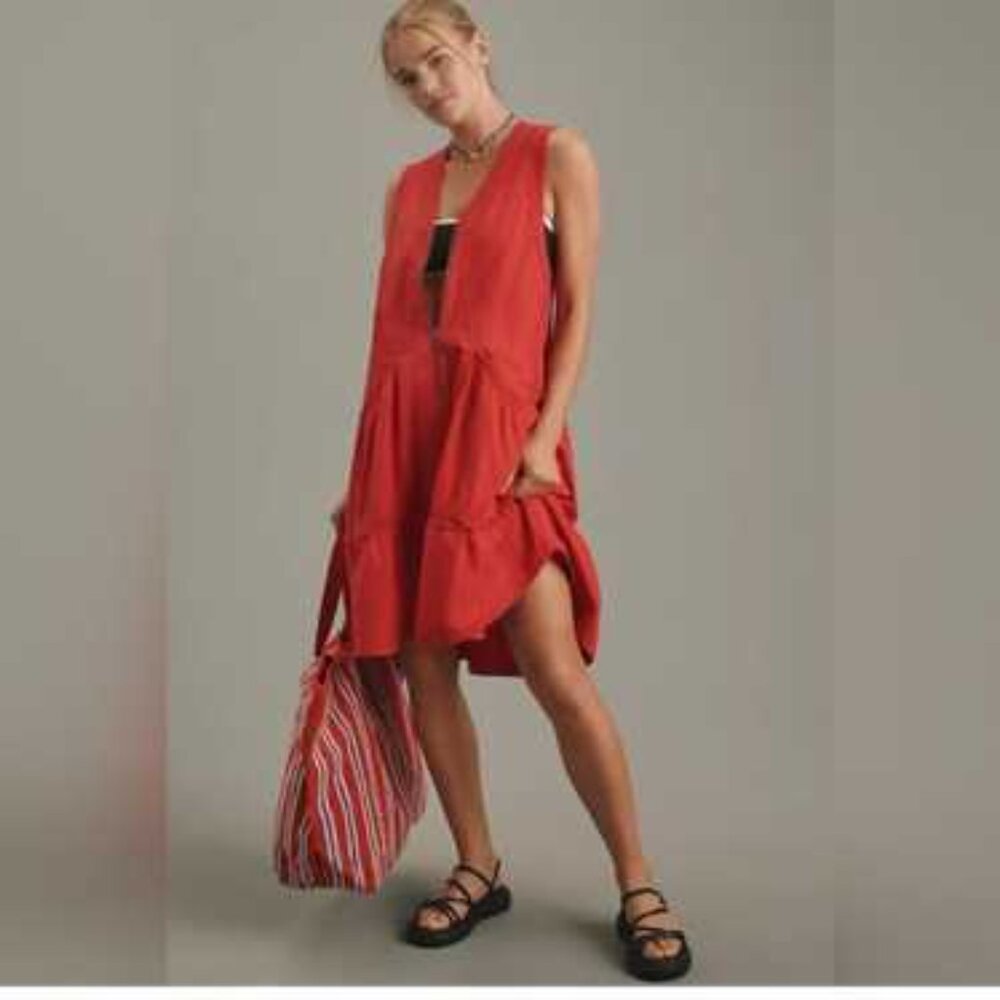 Anthropologie XXS Daily Practice Red Trek Utility Mini Dress Sleeveless